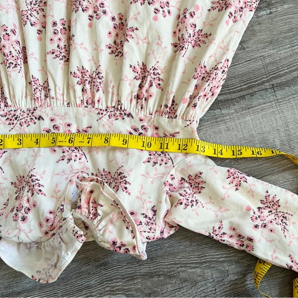 Piccola Floral Ruffle Corduroy Dress in Cream/Pink - Picture 7 of 9